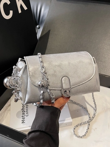 Damen Mode PU Leder Umhängetasche Elegante Kette Schultertasche Kleine Quadratische Tasche Mit Ballonhund-Anhänger Täglich