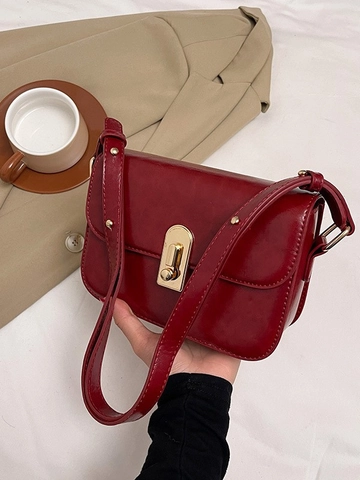 Borsa Quadrata Piccola in Pelle PU Vintage da Donna Borsa a Tracolla Minimalista Sottobraccio Con Chiusura Dorata e Tracolla Con Borchie