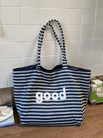 Sac Cabas en Toile Rayée Décontracté pour Femmes Grande Capacité Impression de Lettres Étoile Sac à Épaule Ouvert Style Preppy Sac Étudiant