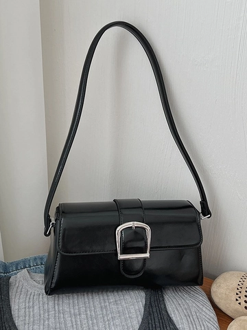 Damen Vintage PU Leder Unterarm Baguette Tasche Große Silberschnalle Rechteckige Retro Schultertasche Täglicher Arbeitsweg
