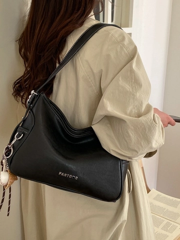 Vintage Hobo Tasche Mit Großer Kapazität Für Damen Minimalistische PU Leder Umhängetasche Mit Kontrastnähten Und Anhänger