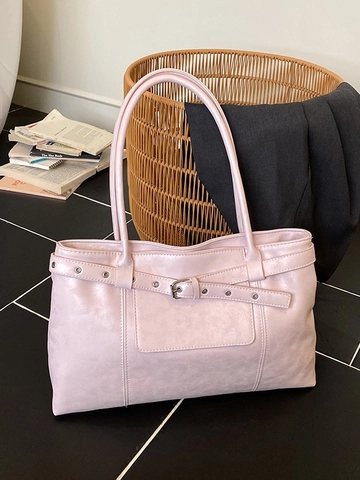 Borsa Tote in Pelle PU da Donna Grande Capacità Con Decorazione Fibbia Rivetti Urban Minimalista Borsa a Spalla Pendolare