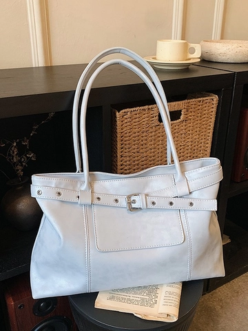 Borsa Tote in Pelle PU da Donna Grande Capacità Con Decorazione Fibbia Rivetti Urban Minimalista Borsa a Spalla Pendolare