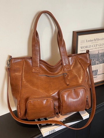 Große Kapazität Krokodilprägung PU Leder Tragetasche Für Damen Vintage Mehrfachtaschen Schultertasche Umhängetasche