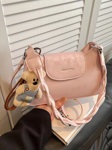 Borsa a Tracolla Piccola Quadrata in Pelle PU da Donna Tracolla Intrecciata Ciondolo Orsetto Elegante Borsa a Spalla