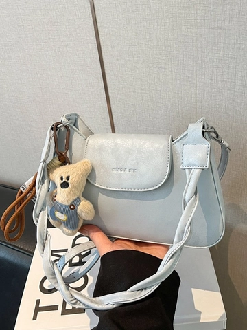 Borsa a Tracolla Piccola Quadrata in Pelle PU da Donna Tracolla Intrecciata Ciondolo Orsetto Elegante Borsa a Spalla