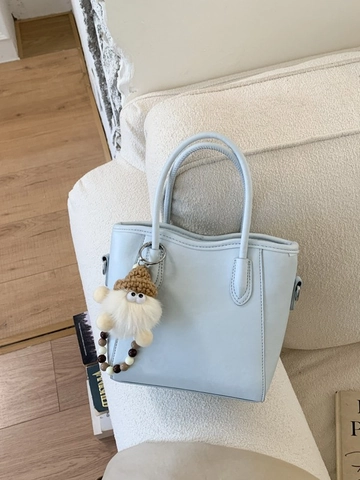 Fashion Women PU Leather Bucket Bag Minimalist Crossbody Shoulder Bag With Cute Plush Charm Solid Color Daily Commute Handbag
