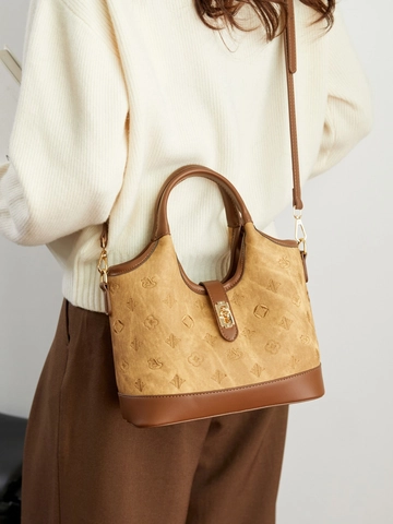 Vintage PU Lederen Emmer Tas Voor Vrouwen Reliëf Monogram Schoudertas Crossbody Handtas Met Magnetische Gesp Forens Tote