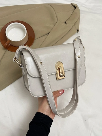 Korean Style Minimalist PU Leather Small Square Crossbody Bag For Women Vintage Gold Lock Shoulder Bag Office Daily Satchel Bag
