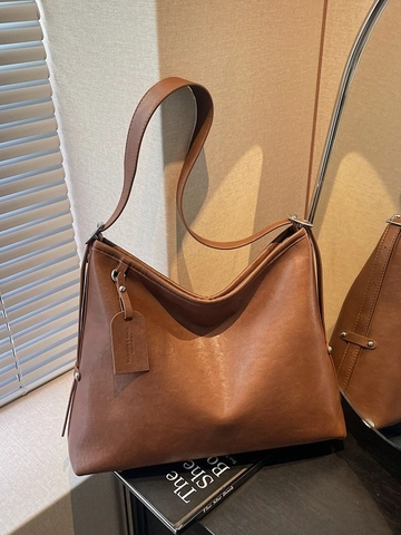 Borsa Tote in Pelle PU Vintage Grande Capacità Minimalista Retrò Borsa a Spalla Casual Pendolare Borsetta da Donna Elegante Borsa da Lavoro