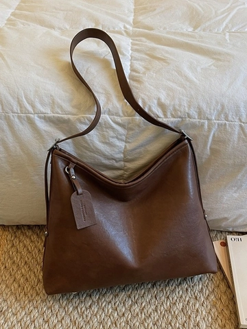 Borsa Tote in Pelle PU Vintage Grande Capacità Minimalista Retrò Borsa a Spalla Casual Pendolare Borsetta da Donna Elegante Borsa da Lavoro