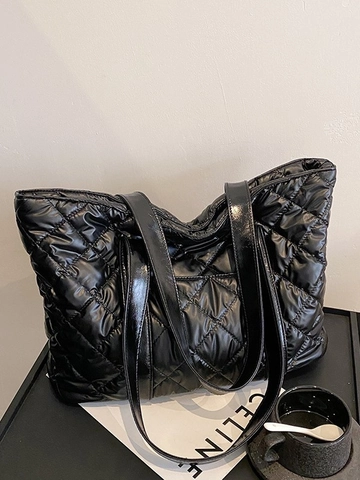 Bolso Tote Acolchado de Cuero PU Brillante Metálico para Mujer Bolso de Hombro Acolchado de Gran Capacidad Bolso de Mano Minimalista Urbano