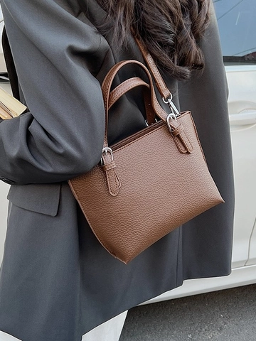 Bolso de Mano Minimalista de Cuero PU para Mujer con Patrón de Lichi Bolso Bandolera Casual y Elegante para Uso Diario