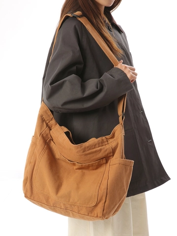 Borsa Tote in Tela da Donna a Grande Capacità Semplice Borsa a Tracolla Retro Multitasche Borsa a Spalla da Scuola Borsa Casual Urbana