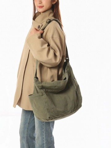 Borsa Tote in Tela da Donna a Grande Capacità Semplice Borsa a Tracolla Retro Multitasche Borsa a Spalla da Scuola Borsa Casual Urbana