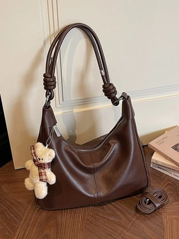 Dames Grote Capaciteit PU Leer Hobo Crossbody Tas Met Geknoopte Band Pluche Beer Hanger Casual Mode Schoudertas