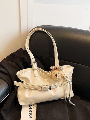 Bolso Tote de Cuero PU Brillante Plisado Para Mujer Bolso de Hombro Gran Capacidad Correa Ajustable Bolso de Moda
