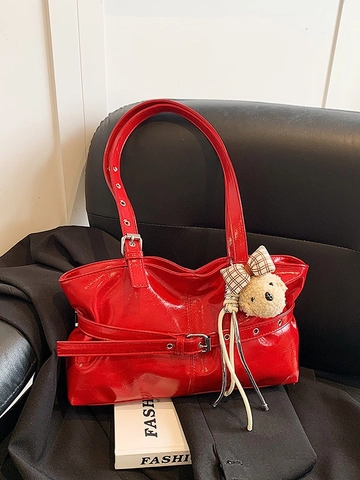 Bolso Tote de Cuero PU Brillante Plisado Para Mujer Bolso de Hombro Gran Capacidad Correa Ajustable Bolso de Moda