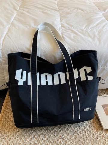 Damen Große Kapazität Segeltuch Tragetasche Casual Buchstabendruck Farbblock Schultertasche Mit Seitlichen Kordelzug Taschen Pendeln