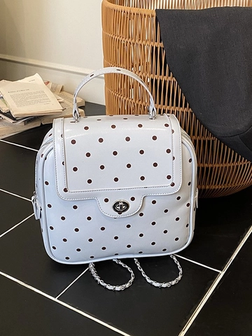 Mochila de Cubo para Mujer de Cuero PU con Lunares Retro Bolso de Hombro con Cadena de Moda para la Escuela