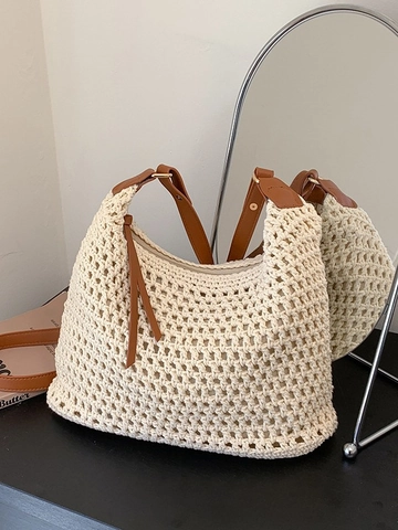 Borsa a Tracolla Intrecciata da Donna Borsa da Spiaggia in Paglia all'Uncinetto Grande Capacità Stile Boho Vacanze Estive