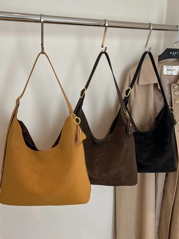 Minimalist Suede Tote Bag Large Capacity Commuter Hobo Shoulder Bag For Women Underarm Bag Solid Color Casual Handbag