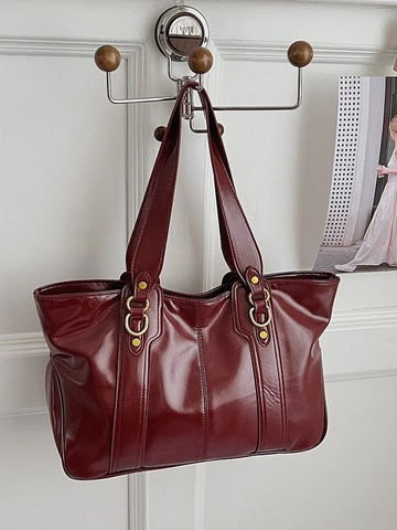 Borsa Tote in Pelle PU Cerata All'olio Vintage per Donna Grande Capacità Borsa a Tracolla da Pendolare Elegante Tinta Unita