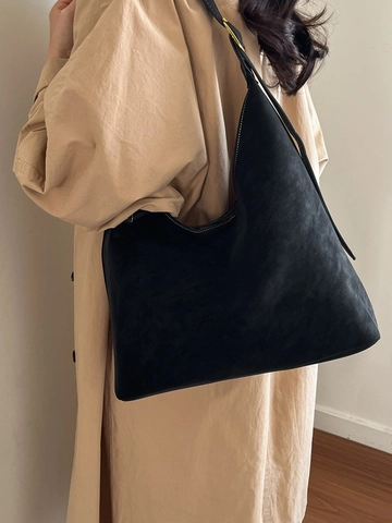 Minimalist Suede Tote Bag Large Capacity Commuter Hobo Shoulder Bag For Women Underarm Bag Solid Color Casual Handbag