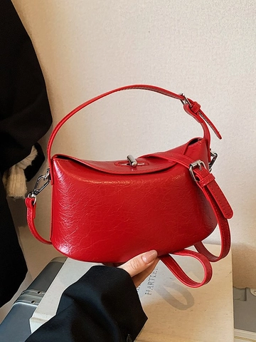 Elegant Women PU Leather Crossbody Bag Solid Color Pleated Design Handbag With Horse Charm Adjustable Strap For Daily Use