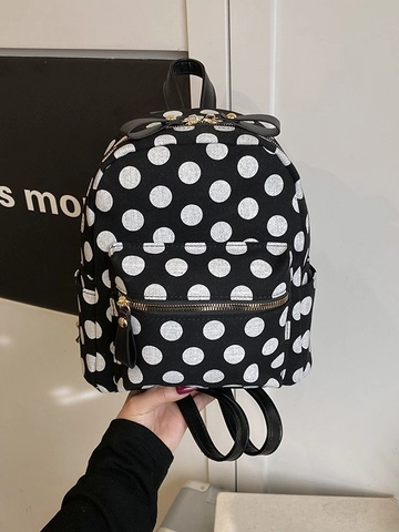 Women's Fashion Polka Dot Mini Backpack PU Leather Small Shoulder Bag With Front Pocket For Daily Travel Shopping School