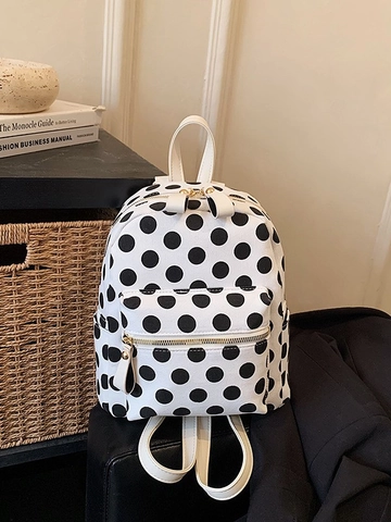 Women's Fashion Polka Dot Mini Backpack PU Leather Small Shoulder Bag With Front Pocket For Daily Travel Shopping School