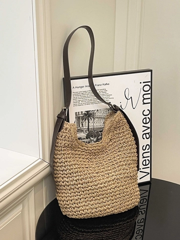 Damen Gewebte Stroh Umhängetasche Große Kapazität Sommer Strand Urlaub Tote Bag Mit Verstellbarem Riemen Einfache Schultertasche
