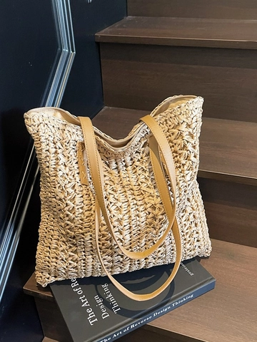 Neue Geflochtene Stroh Tragetasche Große Kapazität Handgeflochtene Schultertasche Casual Urlaub Strand Stroh Handtasche Für Damen Geschenk