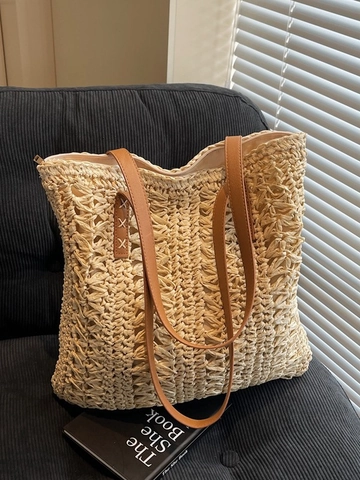 Neue Geflochtene Stroh Tragetasche Große Kapazität Handgeflochtene Schultertasche Casual Urlaub Strand Stroh Handtasche Für Damen Geschenk