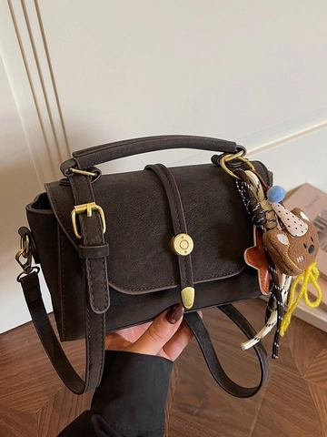 Minimalist PU Leather Crossbody Bag For Women Retro Pleated Saddle Handbag With Metal Buckle Detachable Strap Shoulder Bag