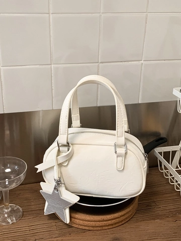Women Macaron Color Mini Boston Bag PU Leather Handbag With Star Pendant Versatile Crossbody Shoulder Bag For Daily Use