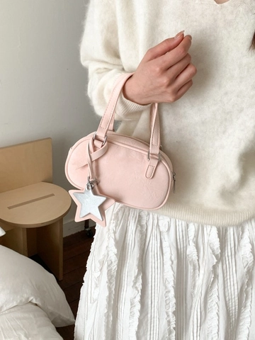 Women Macaron Color Mini Boston Bag PU Leather Handbag With Star Pendant Versatile Crossbody Shoulder Bag For Daily Use