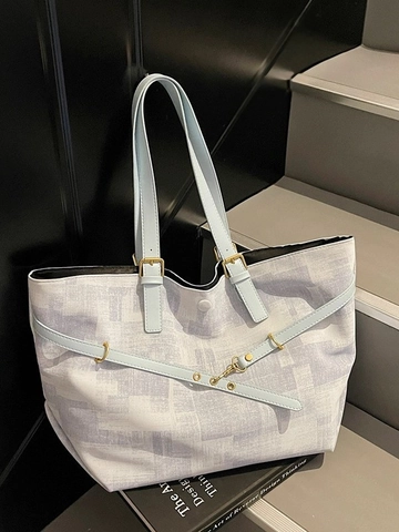 Sac Fourre-tout à Carreaux Grande Capacité en Cuir PU Pour Femmes Sac à Bandoulière Commuter Polyvalent Avec Motif Géométrique 2026