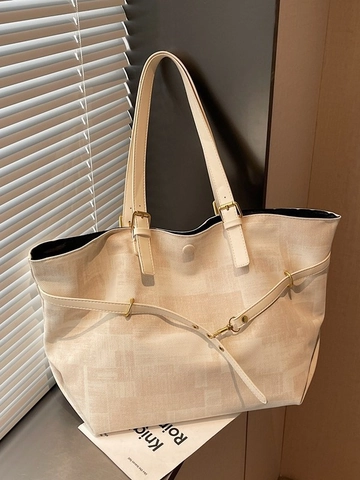 Sac Fourre-tout à Carreaux Grande Capacité en Cuir PU Pour Femmes Sac à Bandoulière Commuter Polyvalent Avec Motif Géométrique 2026