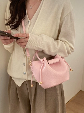 Borsa a Secchiello Plissettata con Coulisse Stile Coreano per Donna Borsa a Tracolla in Pelle PU con Astuccio Borsa a Spalla Retro Minimalista