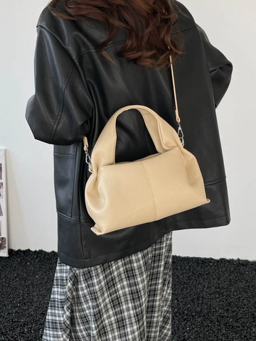 Vintage Pebbled PU Leather Cloud Handbag For Women Solid Color Top Handle Bag Crossbody Bag With Adjustable Shoulder Strap
