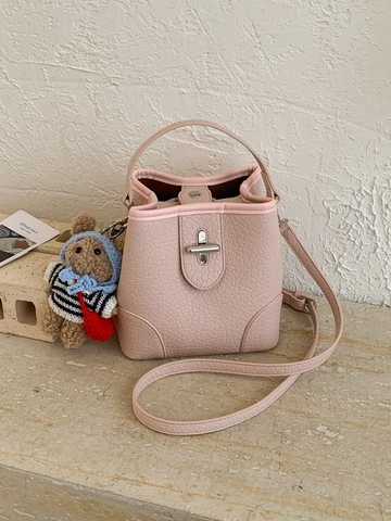 Sac Seau pour Femmes en Cuir PU Motif Litchi Sac à Main Rétro Minimaliste avec Fermoir Métallique Bandoulière Amovible Petit Sac