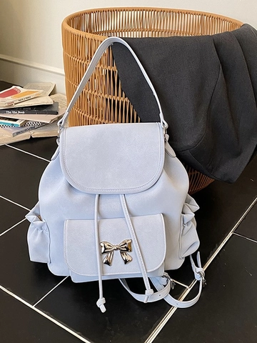 Damen Mode PU Leder Mini Rucksack Vintage Schleife Dekor Kordelzug Eimer Tasche Lässig Reise Schule Rucksack Für Mädchen
