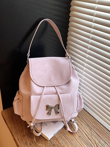 Damen Mode PU Leder Mini Rucksack Vintage Schleife Dekor Kordelzug Eimer Tasche Lässig Reise Schule Rucksack Für Mädchen