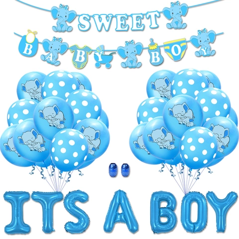 Elefanten Babyparty Deko Set It's a Boy Girl Banner Aluminiumfolie Latex Luftballons Gender Reveal Geburtstag Party Deko