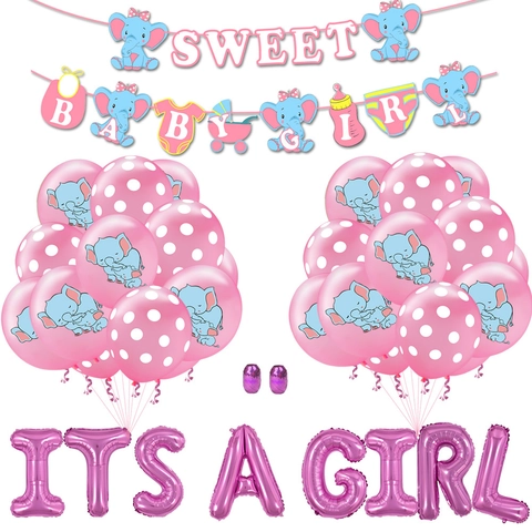 Elefanten Babyparty Deko Set It's a Boy Girl Banner Aluminiumfolie Latex Luftballons Gender Reveal Geburtstag Party Deko