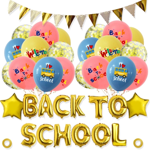 Einschulung Party Dekoration Set Festliche Gold Buchstaben Folienballons Latex Ballon Kit Mit Stern Banner Für Schule Feier