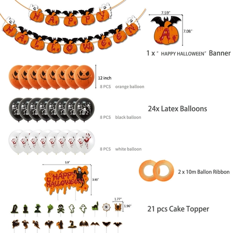 Set Decorazioni Festa Halloween Banner Happy Halloween Cake Topper Zucca Fantasma Palloncini Lattice Per Arredo Spaventoso