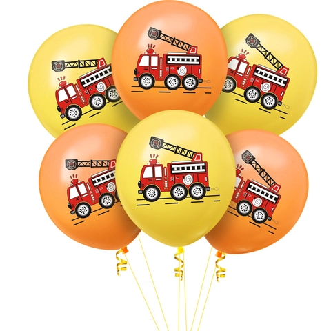 Cartoon Fire Truck Theme Latex Balloons Large Round Printed Balloons For Kids Birthday Party Decorations Festive Supplies