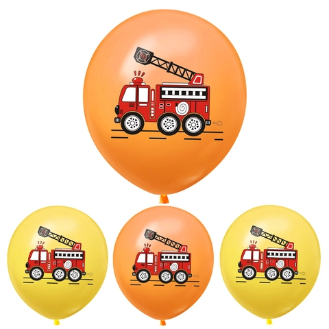Cartoon Fire Truck Theme Latex Balloons Large Round Printed Balloons For Kids Birthday Party Decorations Festive Supplies